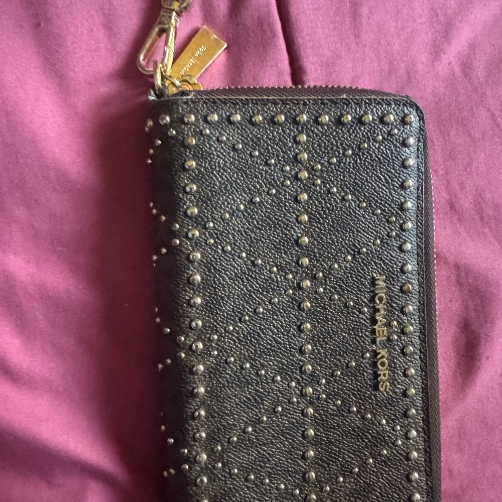 Michael Kors Black Studded Zip Wallet